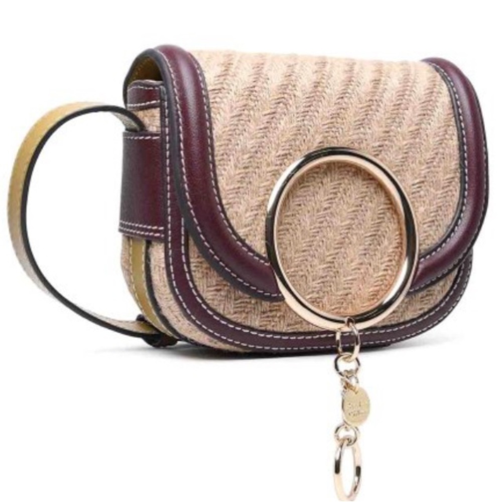 Chloe Woven Crossbody Bag with Brown Leather and Gold Ring